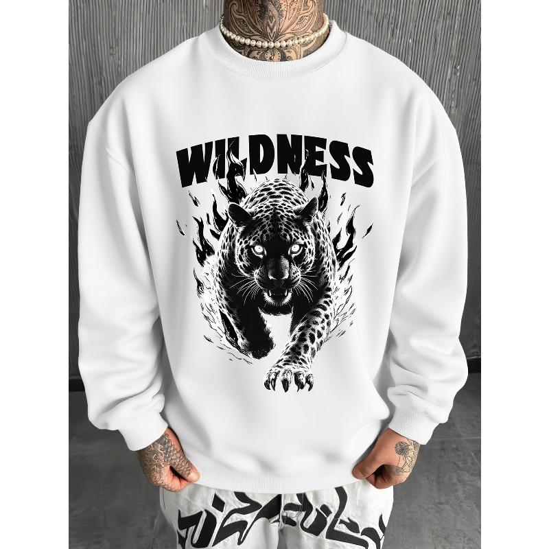 Men's Wild Style Heat Transfer Print Crewneck Sweatshirt, Comfortable Fabric Ideal For Gifting.
