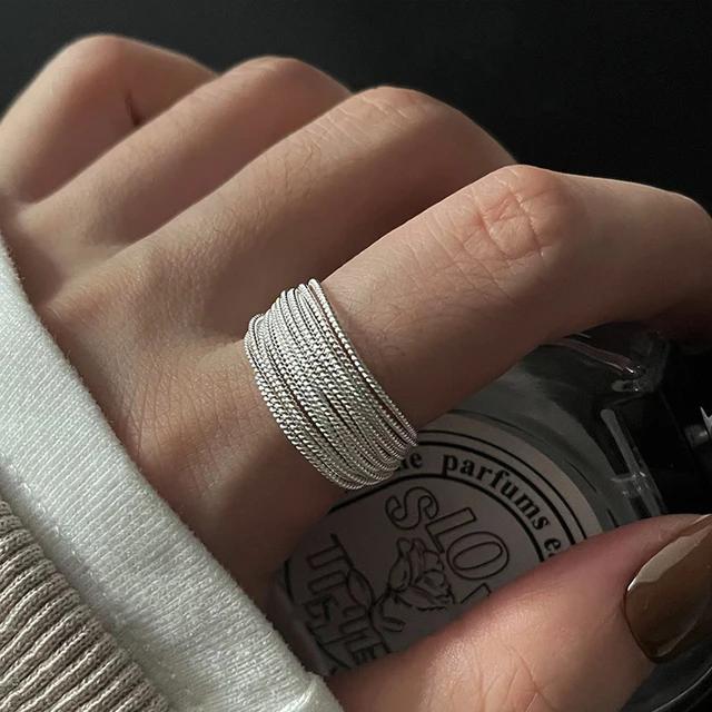 925 Sterling Rings for Women Fashion Geometric Handmade Irregular Strip Ring Party Christmas Gift