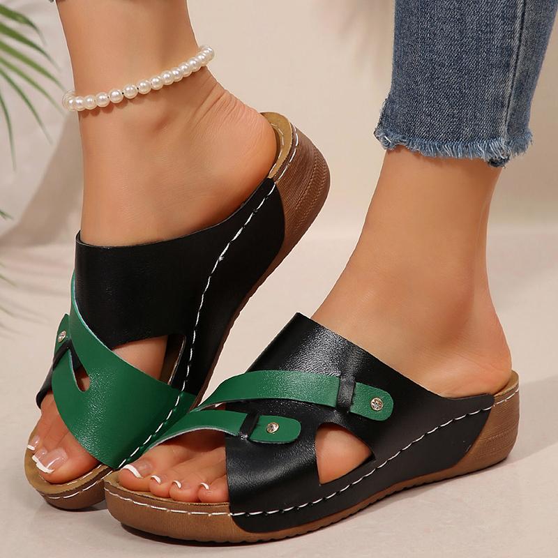 New Summer Beach Fashion Wedge Sandals for Women Mix Color PU Leather Platform Slippers Woman Comfort Non Slip Outdoor Slippers