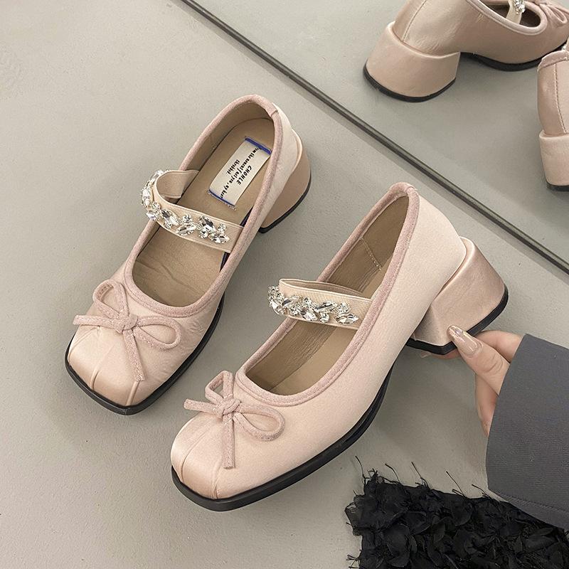

Женские туфли Мэри Джейн с квадратным носком, весна 2025, новинка, с юбкой, туфли-лодочки, туфли феи, универсальные, на толстом каблуке, одинарные туфли 37 розовый