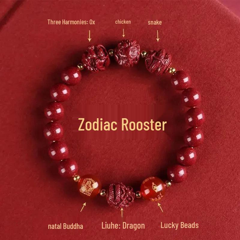 Twelve Zodiac Bracelet for Men & Women - Cinnabar Six Harmonies Beads, Lucky Charm, Perfect Benming Year Gift