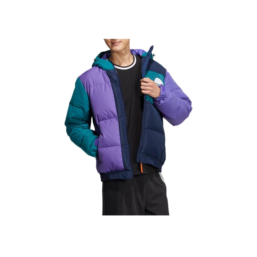 Adidas Neo Printed Logo Zip Hooded Down Jacket Unisex Outerwear Purple HN4781