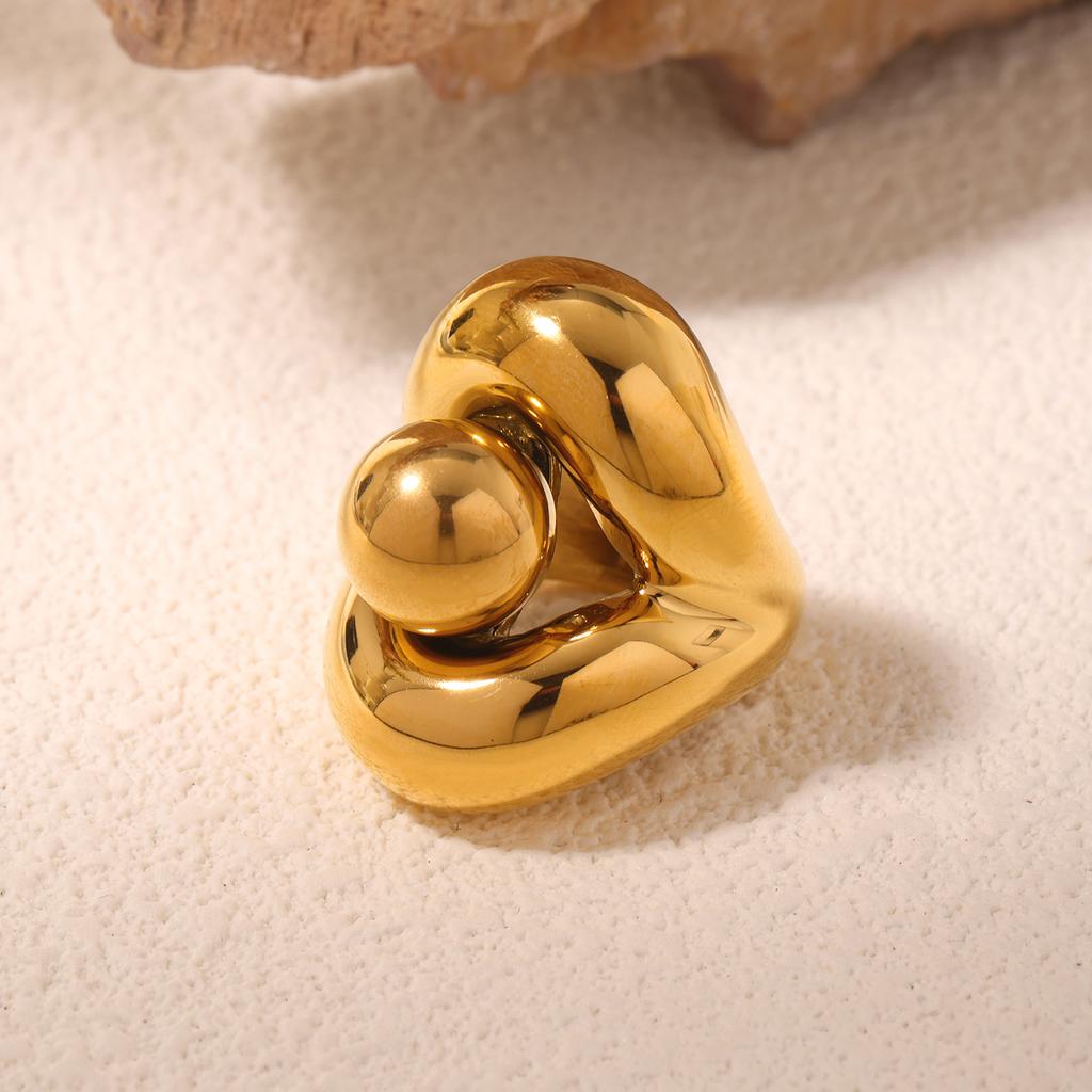 Gold Color Zinc Alloy Stainless Steel Ring for Womens Fashion Hollow Out Spherical Chunky Rings Female Punk Luxury Zircon