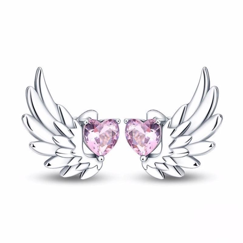 Fashion Luxurious Asymmetrical Wing With Heart-Inlaid Stud Earrings For Women Jewelry Accessries Gift
