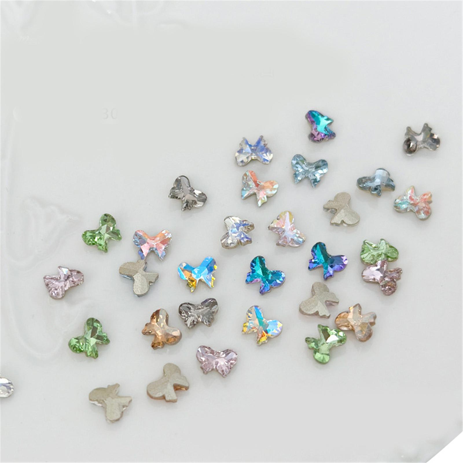 

30 шт./компл. Декор для ногтей 3D блестящие сверкающие мини-стразы для ногтей аксессуары хрустальная бабочка подвеска для ногтей разноцветный