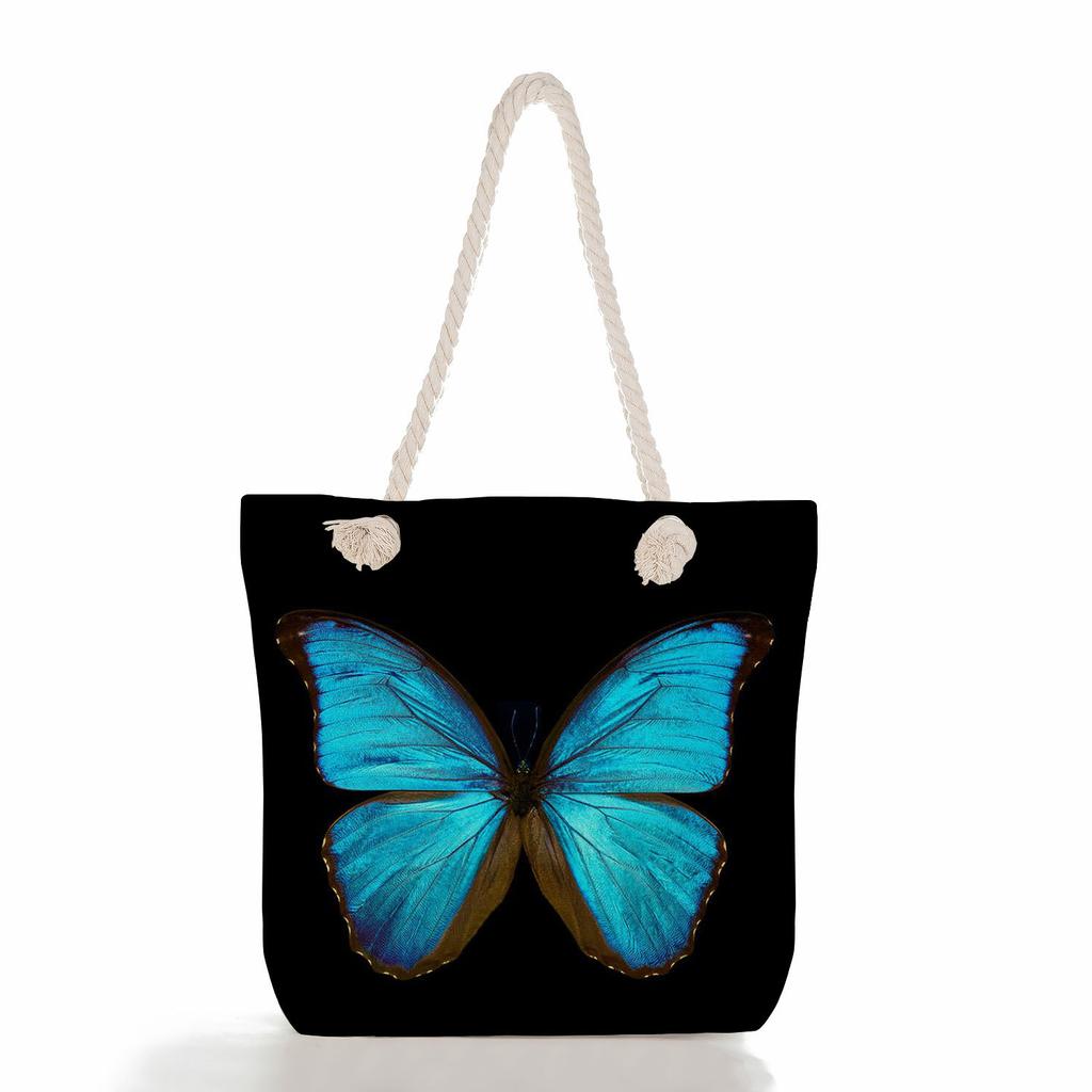 Multifunctional Butterfly Printed Thick Rope Shoulder Beach Bag Casual large capacity handbag 7614