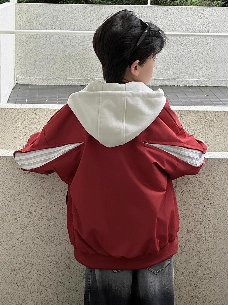 Boys' Korean Style Patchwork Hoodie Jacket - Autumn 2025