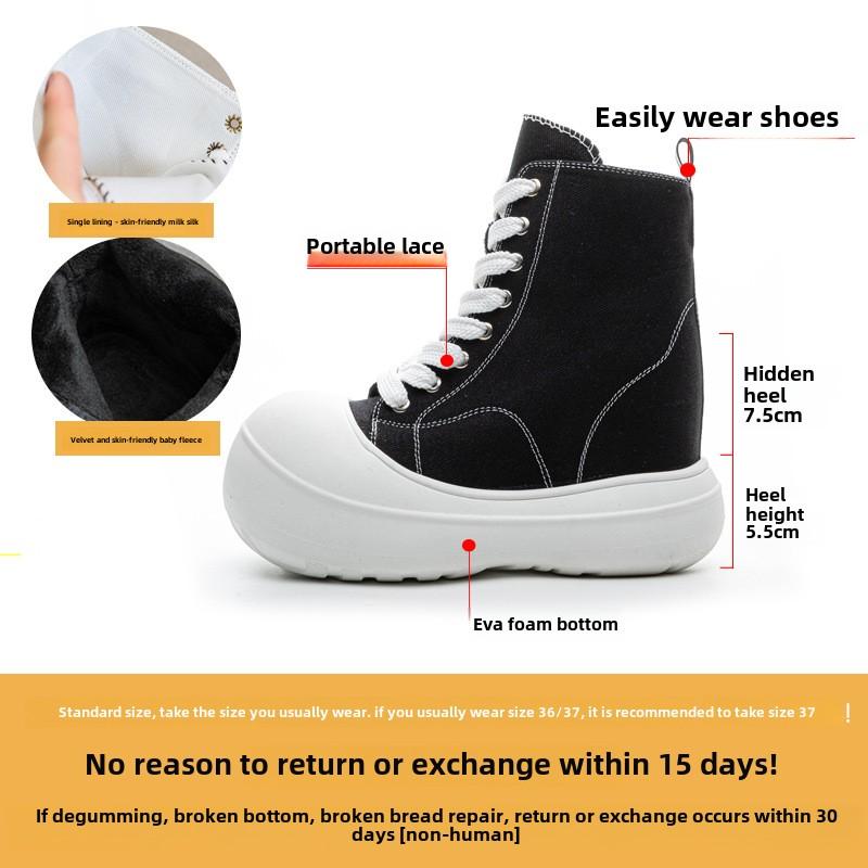 Fashion New Spring/Autumn Women's Platform Sneakers - Chunky Lace-Up Canvas Shoes with Hidden Height & Side Zipper, Street Style