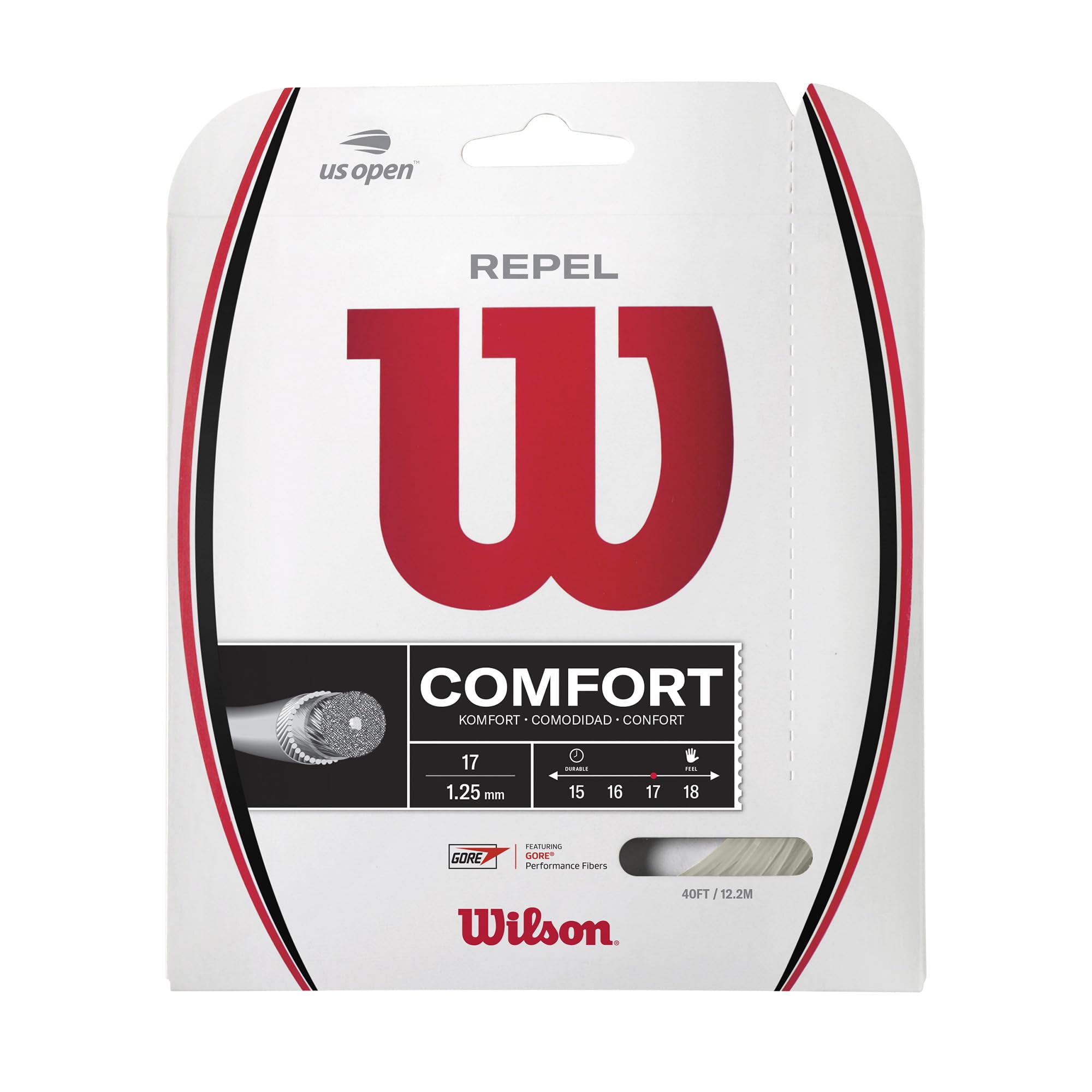 

Wilson Repel 17 Tennis String Single Developed in Collaboration with Highly durable against high UV and other (WR831260117) - String, GORE®. humidity,