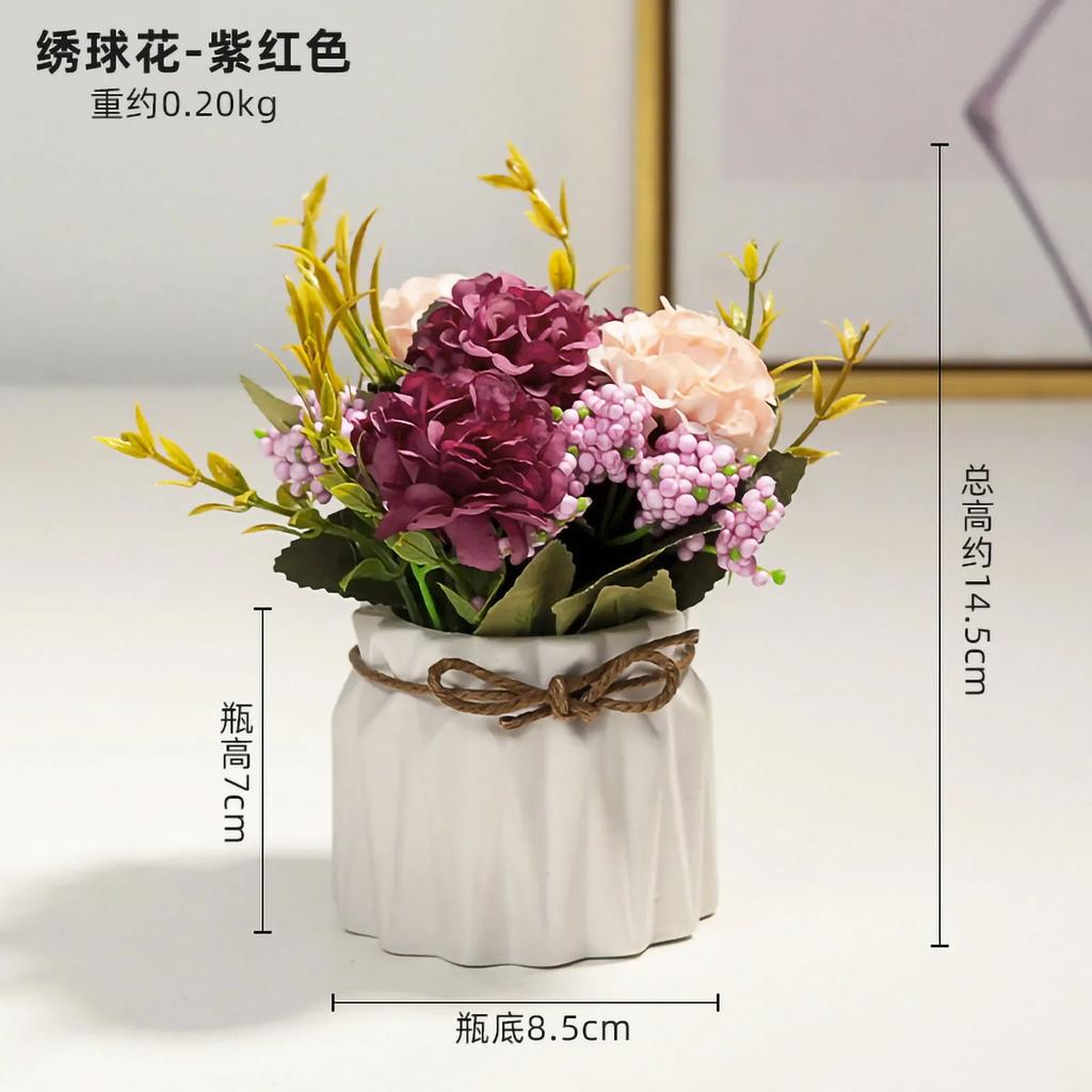 Artificial Fake Potted Flowers Bouquet Hydrangea With Vase For Dining Table Home Decoration
