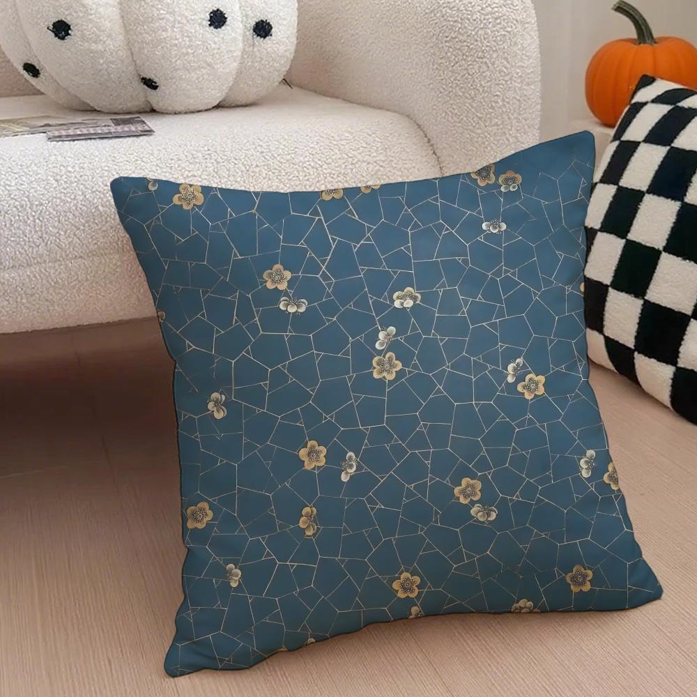 Chinese icecrack pattern with plum blossom Cushion Cover Throw Pillow Cover Hidden Button Durable Polyester Chair Cushion