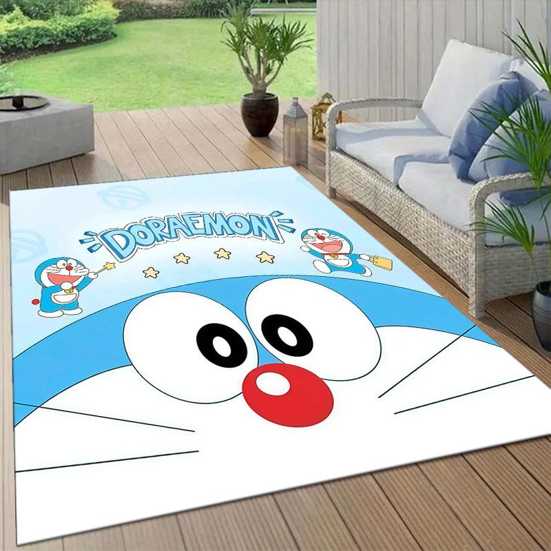 Doraemon3 Flannel Pattern Square Carpet,Area Rug,Carpet Rug for Living Room Bedroom Sofa Playroom Decor,Non-slip Floor Mat