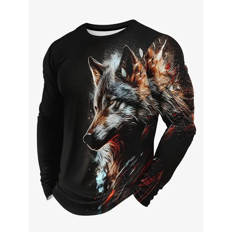 Vintage T-Shirt Animal Print Long Sleeve Tee Hunting Round Neck Shirt Fashion Spring Autumn Pullover Top Casual T Shirts for Man