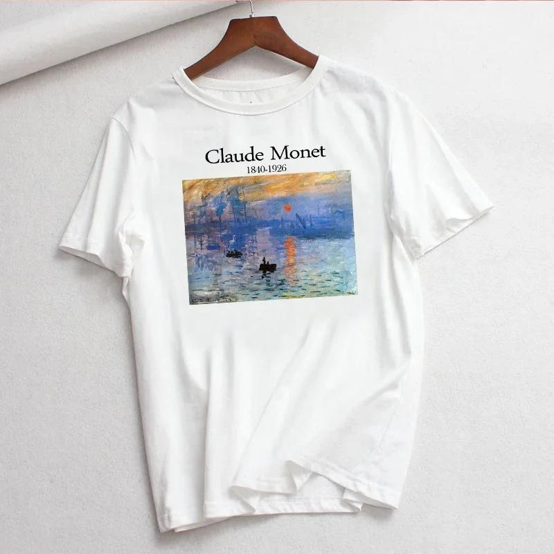 Claude Monet New Summer Female Art Printed Unisexs Tshirt Short Sleeve Casual Letter Harajuku Ins Tops Tees Unisexs Clothing