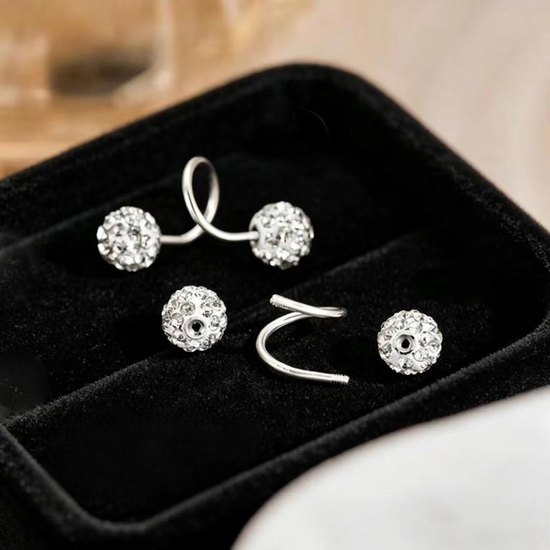 Stainless Steel Spherical Inlaid Zircon Stud Earrings Personalized Spiral S-Shaped Earrings for Women's Daily Jewelry Wear