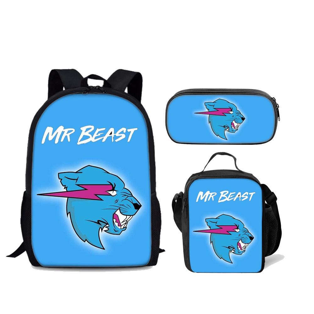 Набор рюкзаков Mr Beast с молниеносным котом с цифровой печатью для школы и повседневного использования Pattern 1