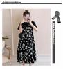 Plus Size Floral Cover-Belly Two-Piece Long Dress - Slim & Loose Fit for Summer