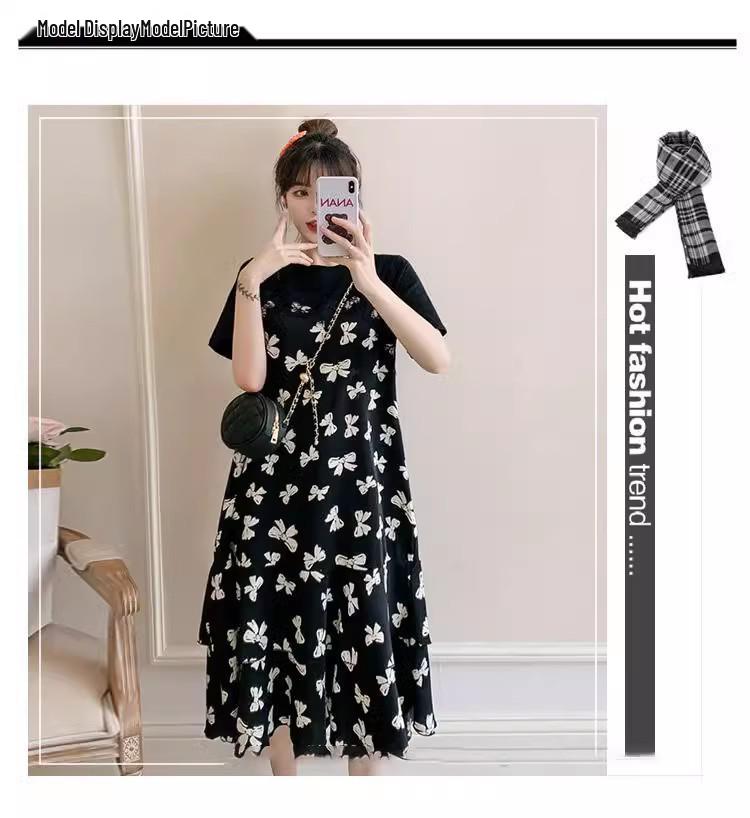Plus Size Floral Cover-Belly Two-Piece Long Dress - Slim & Loose Fit for Summer