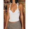 Women Sexy Twisted Knot Halter Backless Cropped Cami T Shirt Top