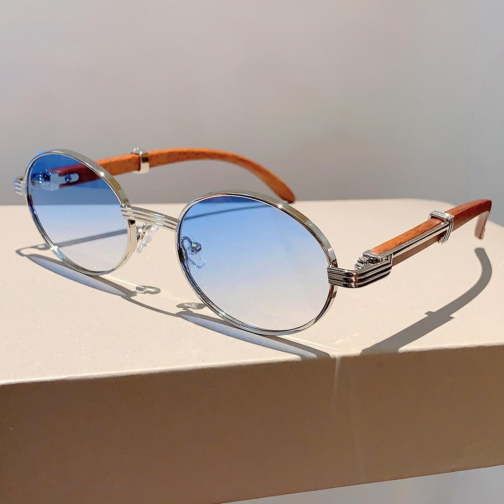 Vintage Oval Sun Glasses  New Stylish Metal Rim Gradient Shades Trendy Brand Design Fashion Green Outdoor Sunglasses