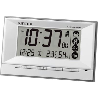 RHYTHM Alarm Clock Radio Clock Digital Temperature Humidity Calendar Heatstroke White 8RZ207SR03 8.8x14.3x4.2cm