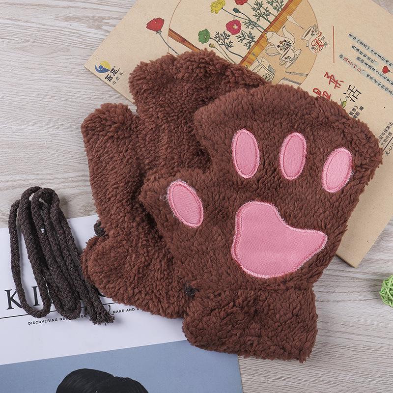 Winter Damen Katzenpfoten Fleecegefütterte Halbfingerhandschuhe zum Schreiben