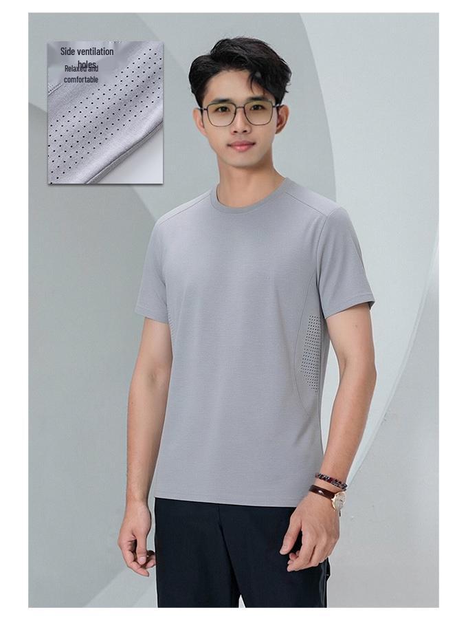 Camiseta de Algodón Unisex Transpirable de Secado Rápido, con Agujeros Laterales Respirables, Cuello Redondo, Manga Corta para Deportes al Aire Libre y Uso Casual