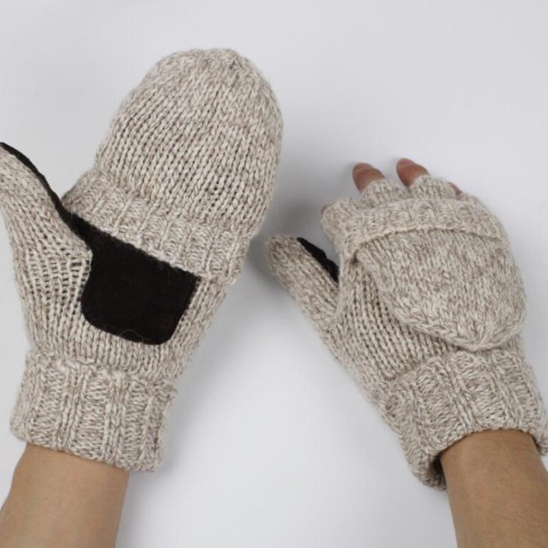 WTEMPO 1 Paar Wollstrickhandschuhe Herren Winter Wolle und Fleece Verdickte Halbfinger-Klapphandschuhe Paar Koreanisch Radfahren Wandern Reiten Warme Handschuhe