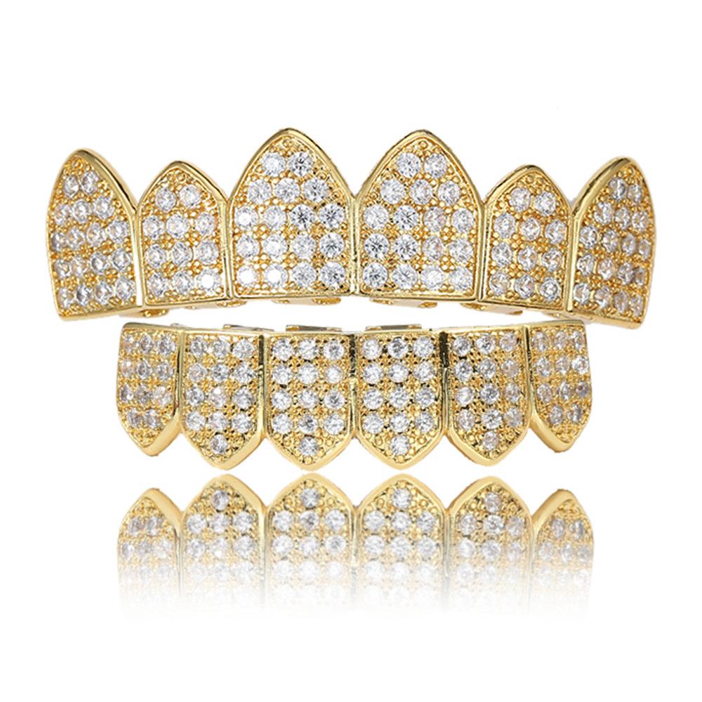 High Quality Custom Hip Hop Jewelry Gold Plated Iced Out Grillz Top and Bottom Grillz for Teeth Mens Diamond Grills Body Jewelry