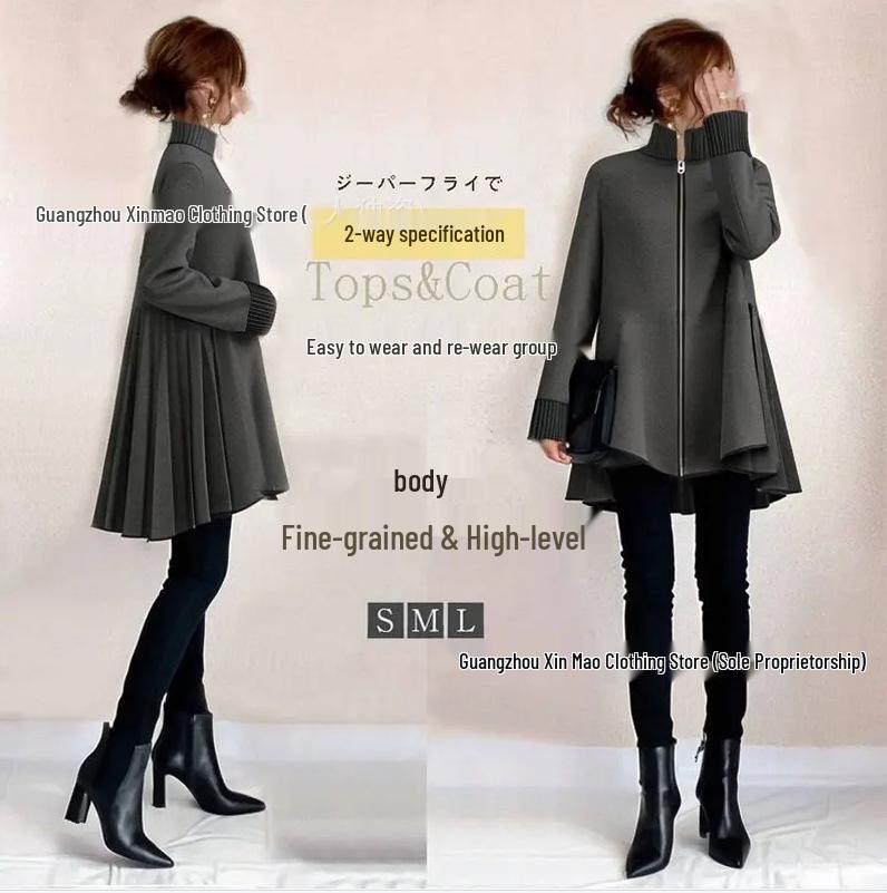 2025 Autumn/Winter Gray High-Neck Zipper Sweater from Japan and South Korea