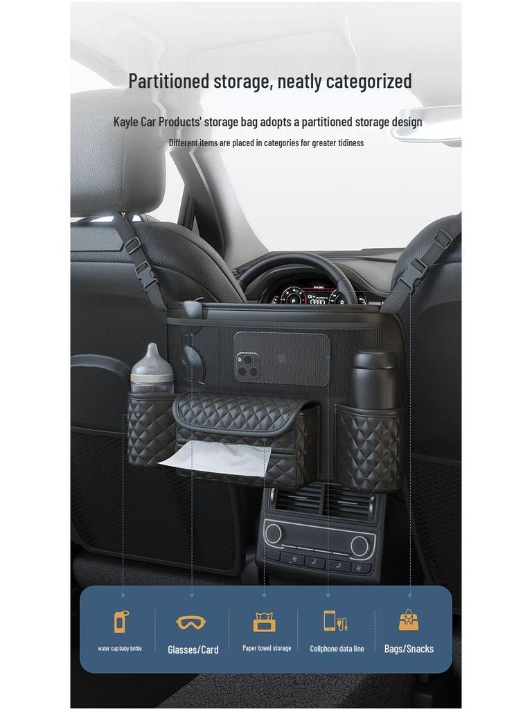 Car Seat Back Organizer & Trunk Storage Bag with Tissue Holder