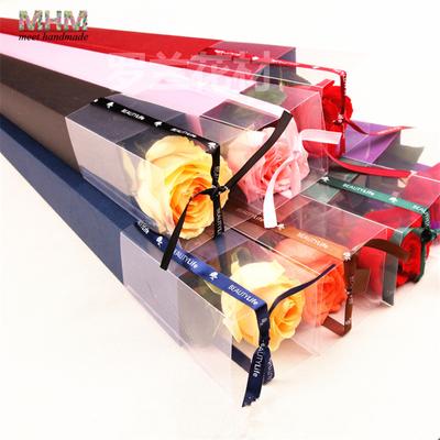 Rose Bag Single Rose Packing Box for Lover Wedding Annivesary Flower Shop Special Packaging Paper PVC with Ribbon 5pcs