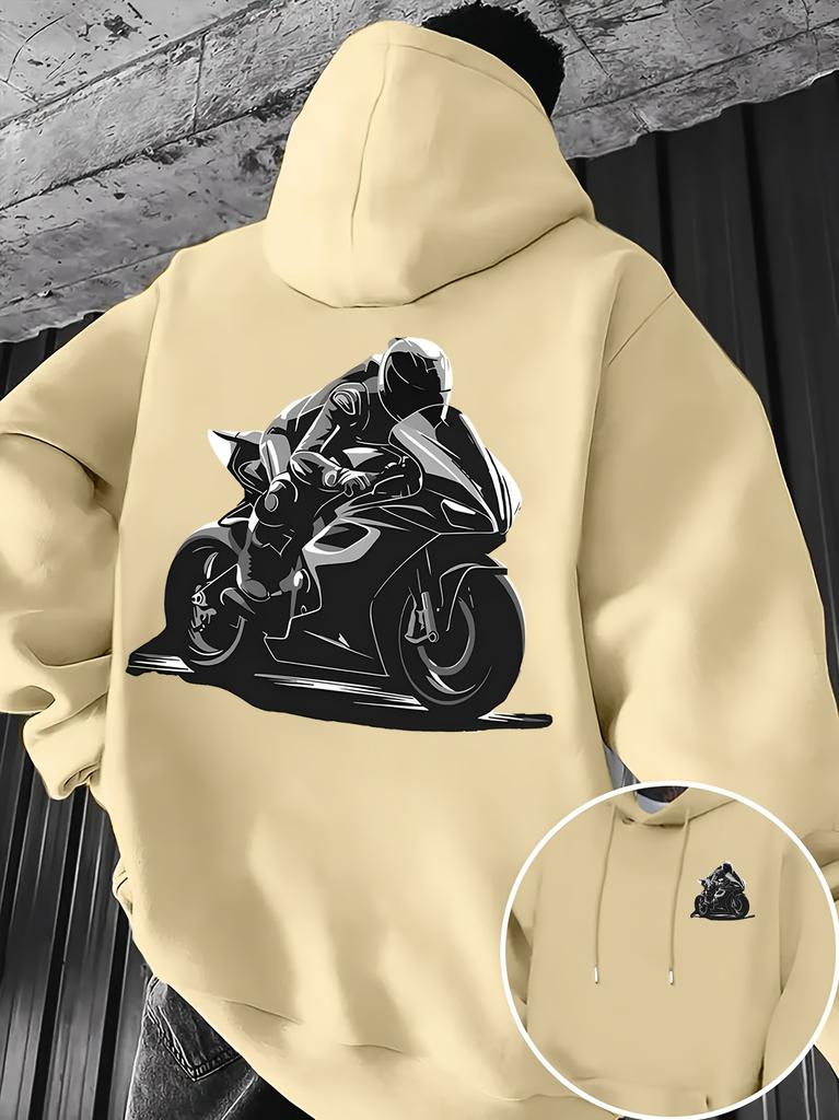 Hanorac Streetwear Larg Masculin Motive Schiță Motociclist Cursă Motocicletă Față și Spate Zilnic Sport Hip Hop Hanorac