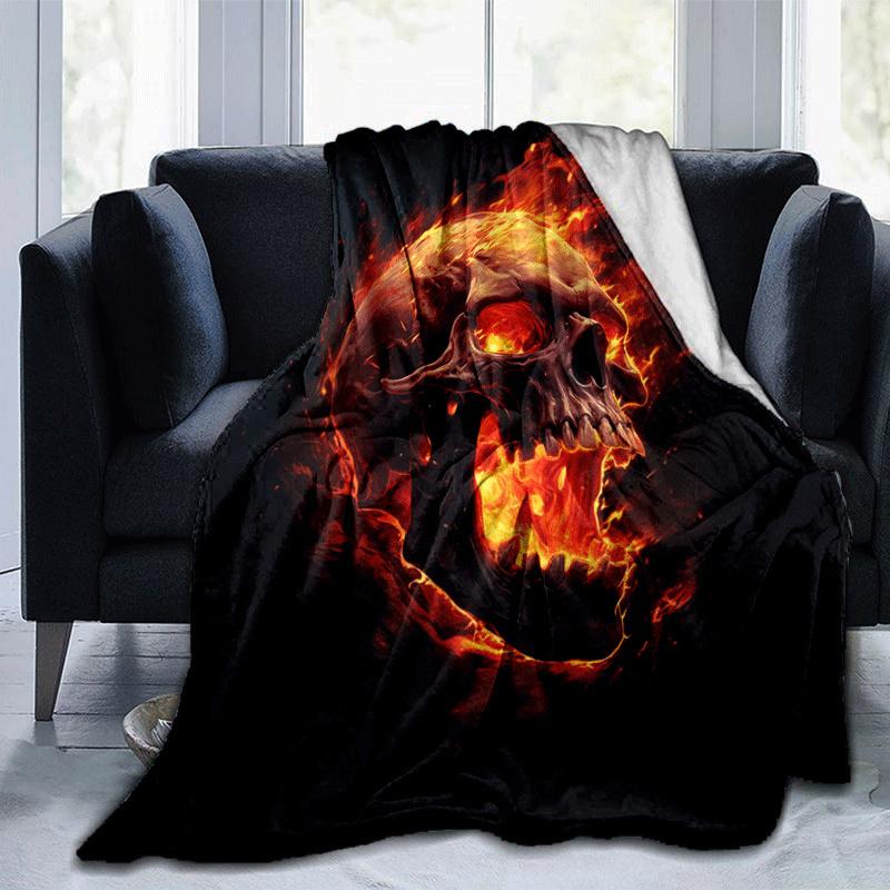 1pc Skeleton Printing Lightweight Flannel Blanket, Comfortable and Warm Blanket, for Camping Sofa Bed and Couch Office, In All Seasons