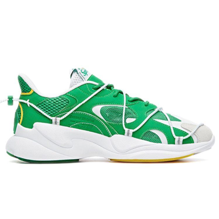 XUEBI X Anta Splitting Leather Cushioning Slip Resistant Abrasion Resistant Low Top Sports Casual Shoes White Green 912028850-8
