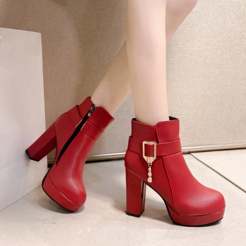 Winter Booties Women Fashion Solid Color Round Head Side Zipper Design Elegant And Comfortable Women Ankle Boots Size 34-42