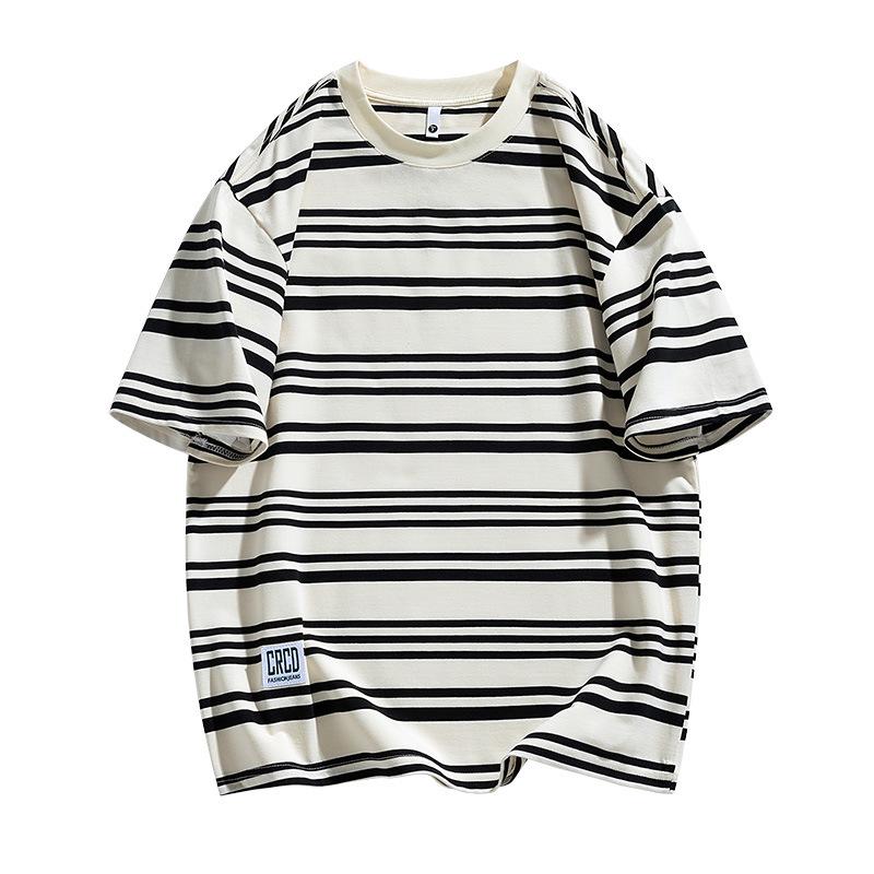 Sailor Style Japanese Striped Cotton Short Sleeve Men's T-Shirt: Loose Fit for Couples & Teens
