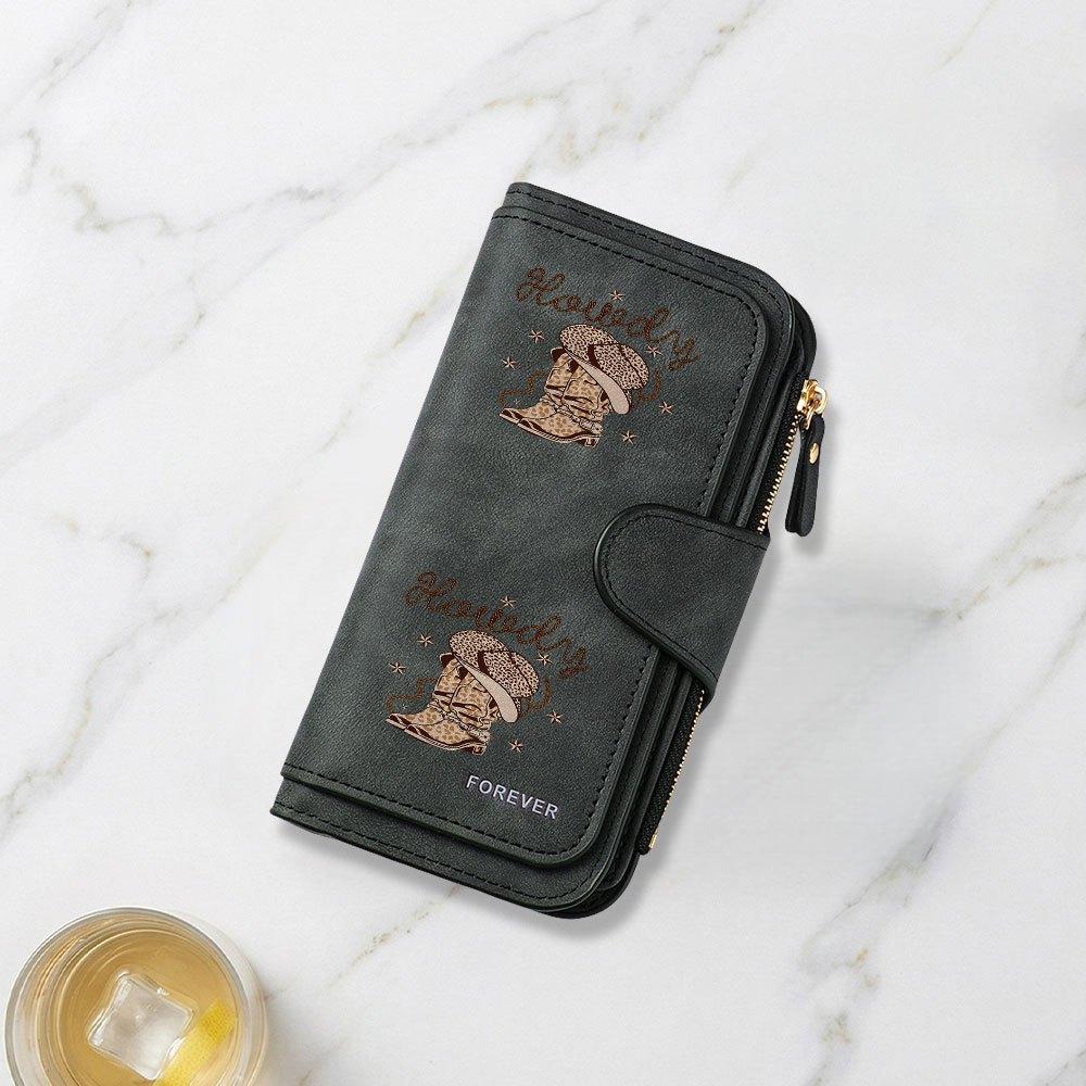 Vintage Cowboy Style Long Wallet Unisex Boot And Hat Print Multifunctional Portable Snap Closure Coin Purse Perfect Birthday Gift For Daily Travel