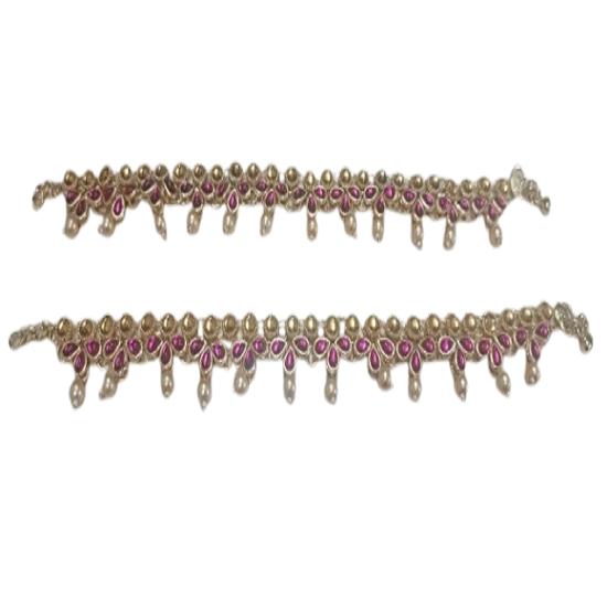 @Pearl Beaded Pink Stone Payal UKU132-80%OFF