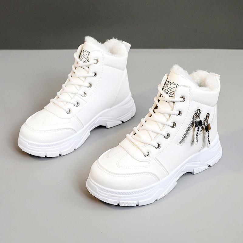 

W2576 новая осенне-зимняя бархатная однотонная женская обувь хлопковая обувь высокий верх толстая подошва простая теплая студенческая высота 40 белый