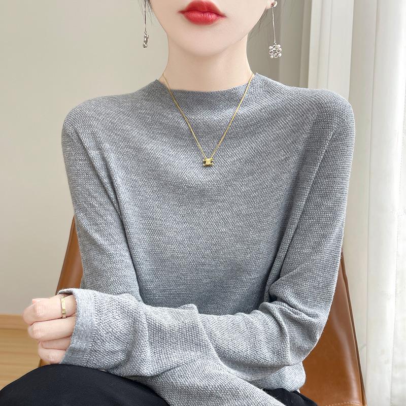 

Модный женский трикотажный свитер с полувысоким воротником - Приталенный, Универсальный пуловер на осень/весну L suitable for 105-120 jin серый