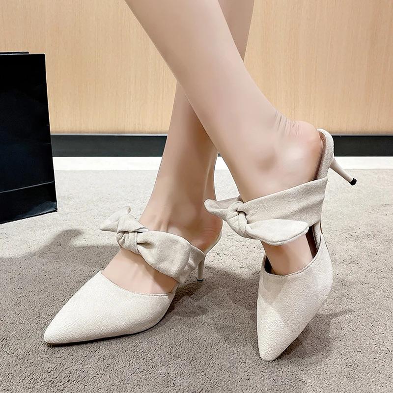 Fashion Thin Heel Single Shoes Spring New Pointed Head Shallow Mouth Butterfly Knot Anti-slip Wear-resistant High Heels