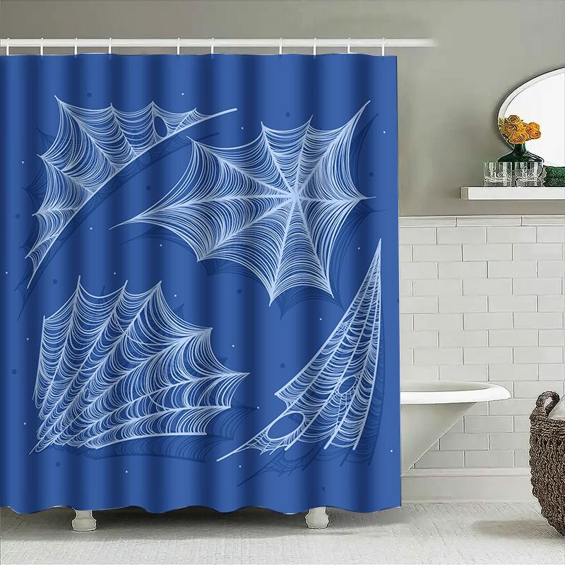 

Tuniu Dark Blue Spider Web Bathroom Curtain Spooky Halloween Decor Gothic Window Drapes Unique Room Divider W60H190(CM)-1 Pcs