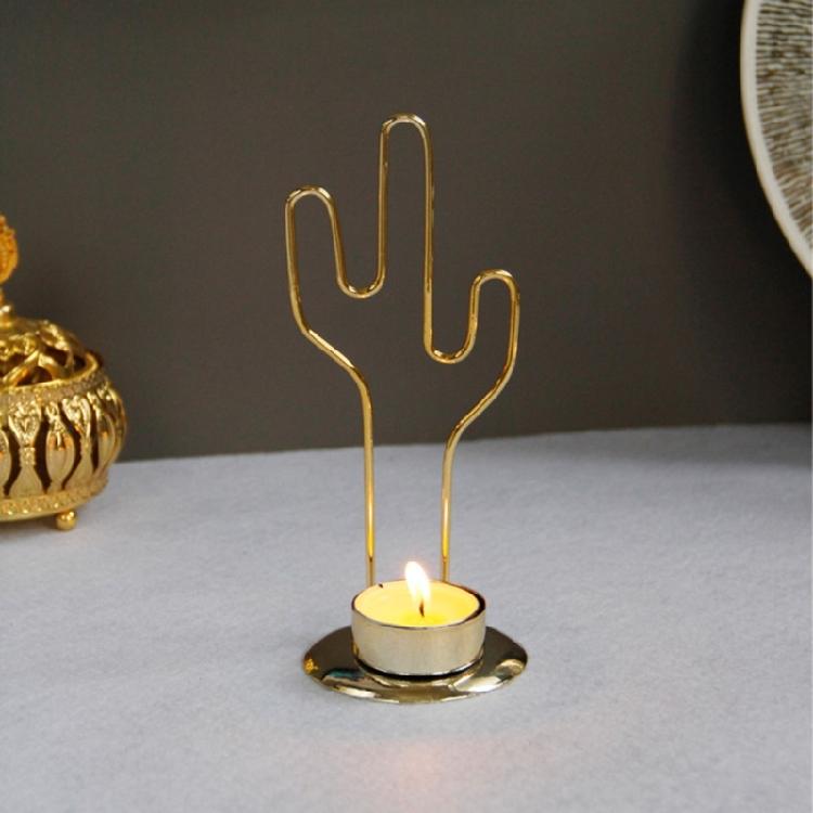 Golden Round Candle Holder Decorative Cactus Shape Iron Candlesticks for Parties