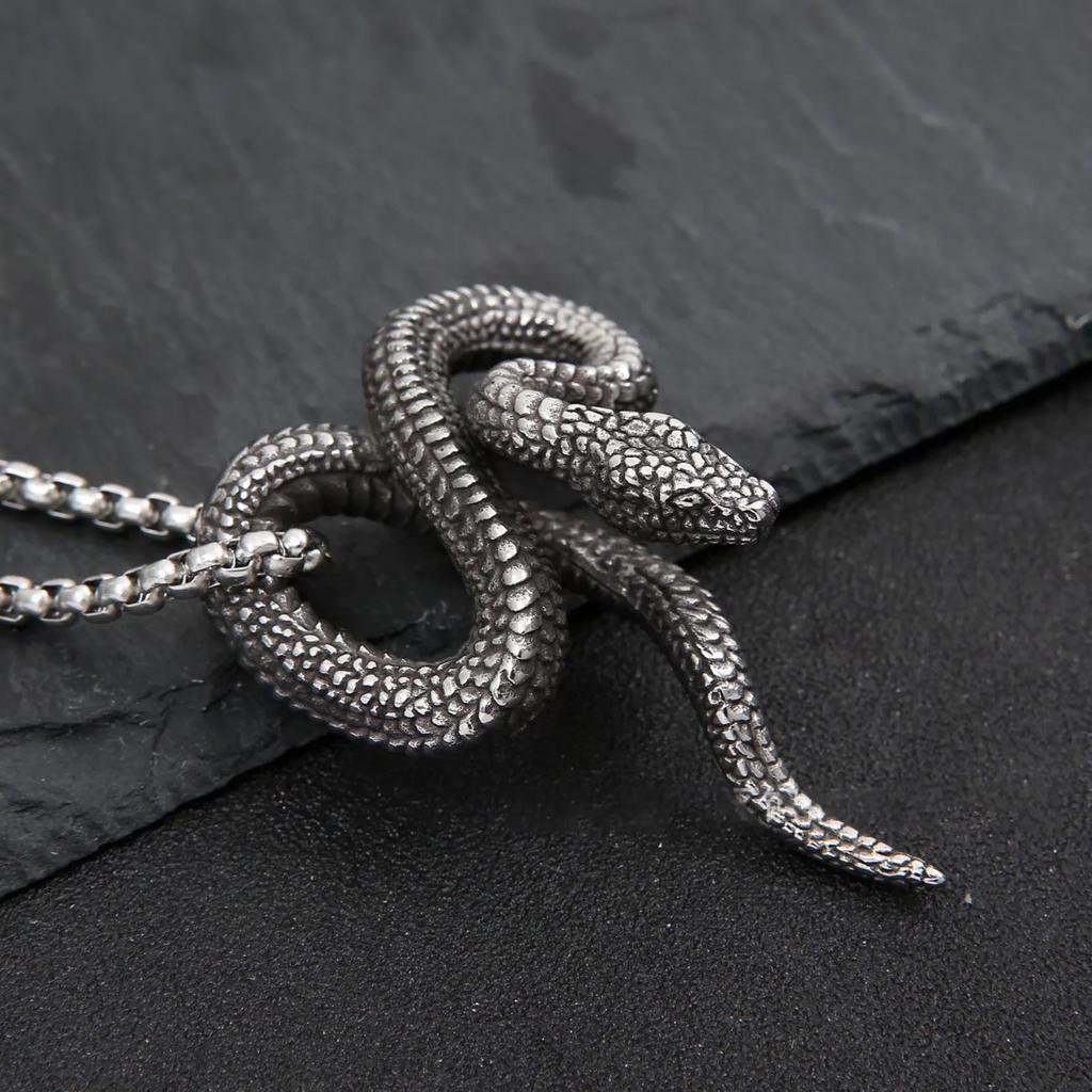 European and American Men's Snake Shaped Pendant Titanium Steel Necklace Jewelry Python Necklace Wrapped Around