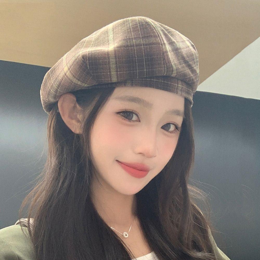 Street Style Plaid Beret Hat Y2K Octagonal Hat Simple Painter Hat  Winter
