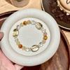 Women's Original Design Golden Rutilated Quartz, Citrine, and Tiger Eye Bracelet with White Crystal Accents
