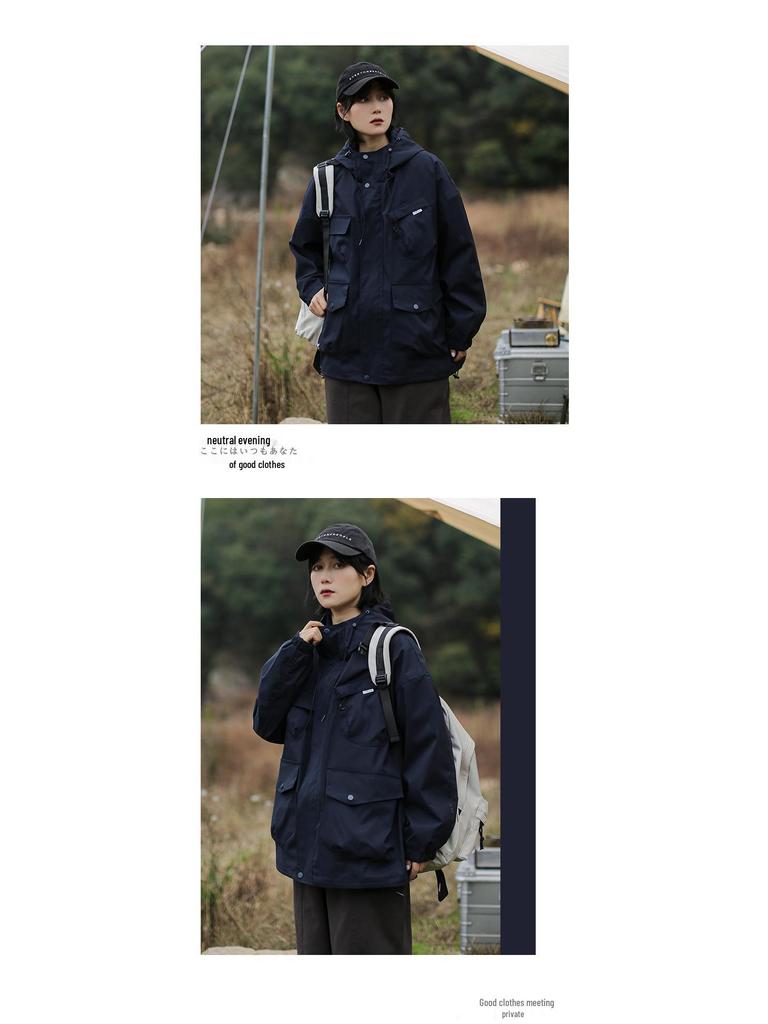 Unisex Japanese Workwear Windbreaker: Spring/Autumn Multi-Pocket Casual Hooded Jacket