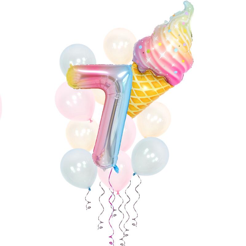 Ice Cream Birthday Party Decoration Kids Toy Baby Shower Disposable Tableware Paper Plates Cups Balloons Flag Party Supplies