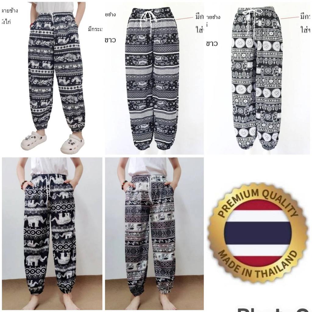 Elephant Jump Pants Pocket Adjustable Elastic High Waistband Strap Unisex Man Women Print Thailand Casual Streetwear Beach Bohemian Retro Vintage